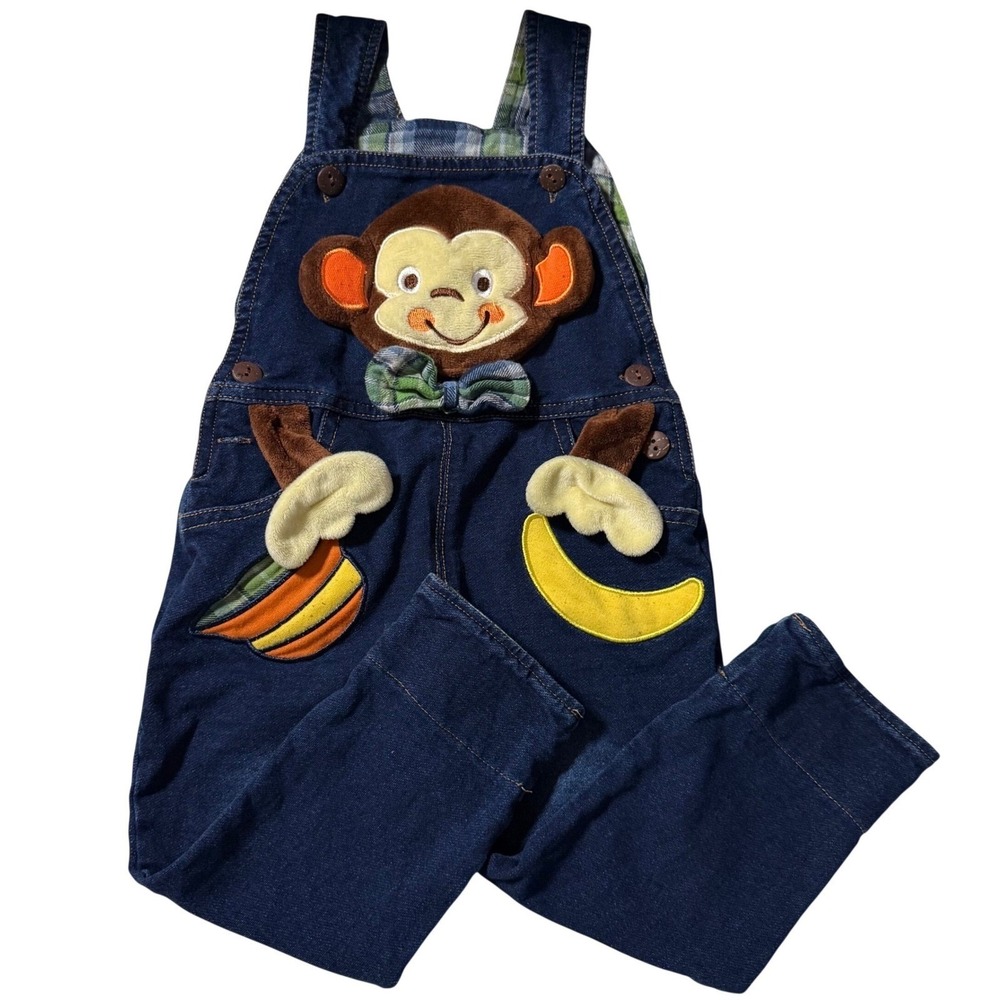 Kid cool Space 3D stuffy Monkey Safari Zoo girl Boy denim Overalls 2T cotton